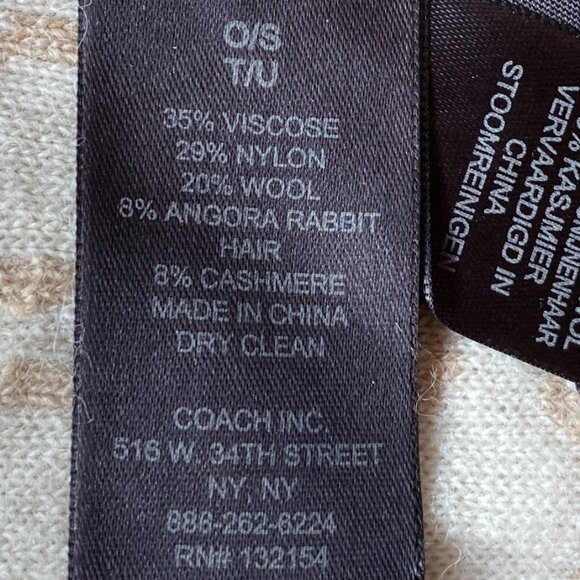 Coach Wool Cashmere Angora Signature Logo Hat Cream Tan Cuffed Beanie Winter - Picture 11 of 12